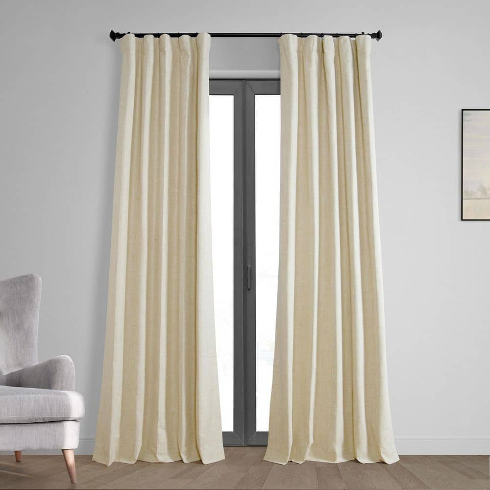 Natural Light Beige Vintage Thermal Cross Linen Weave Blackout Curtain (1 Panel), Natural Light Beige, 50W X 96L