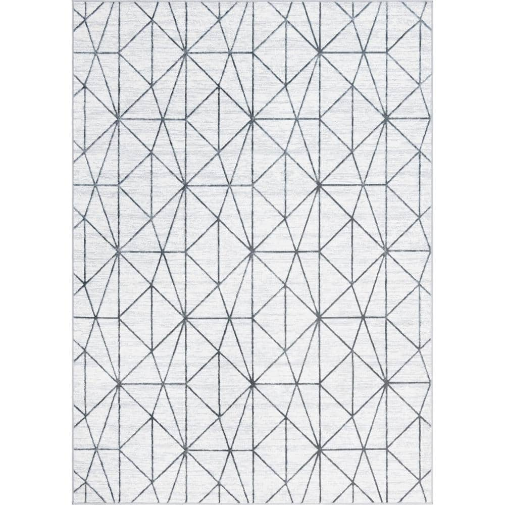 Matrix Trellis Geometric White 7 ft. x 10 ft. Area Rug