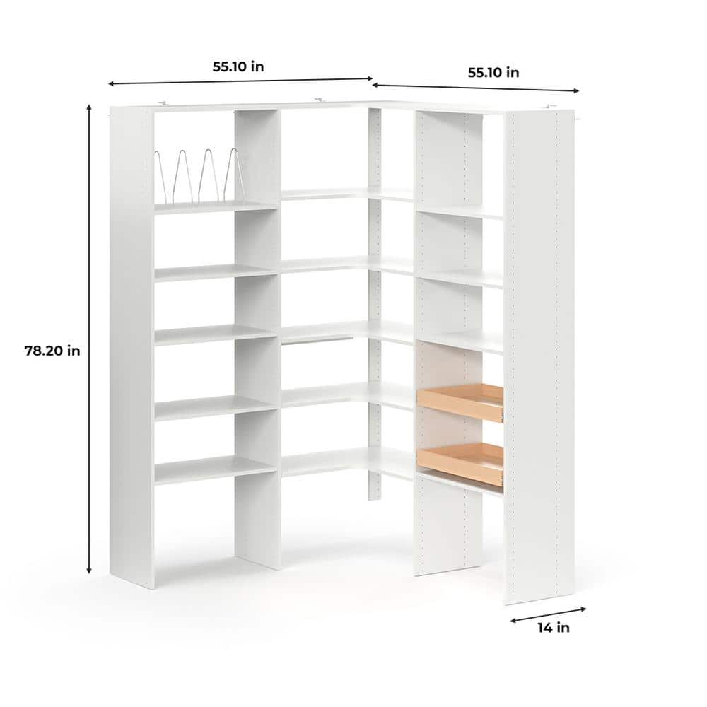 55 in. W White Wood Pantry Corner System