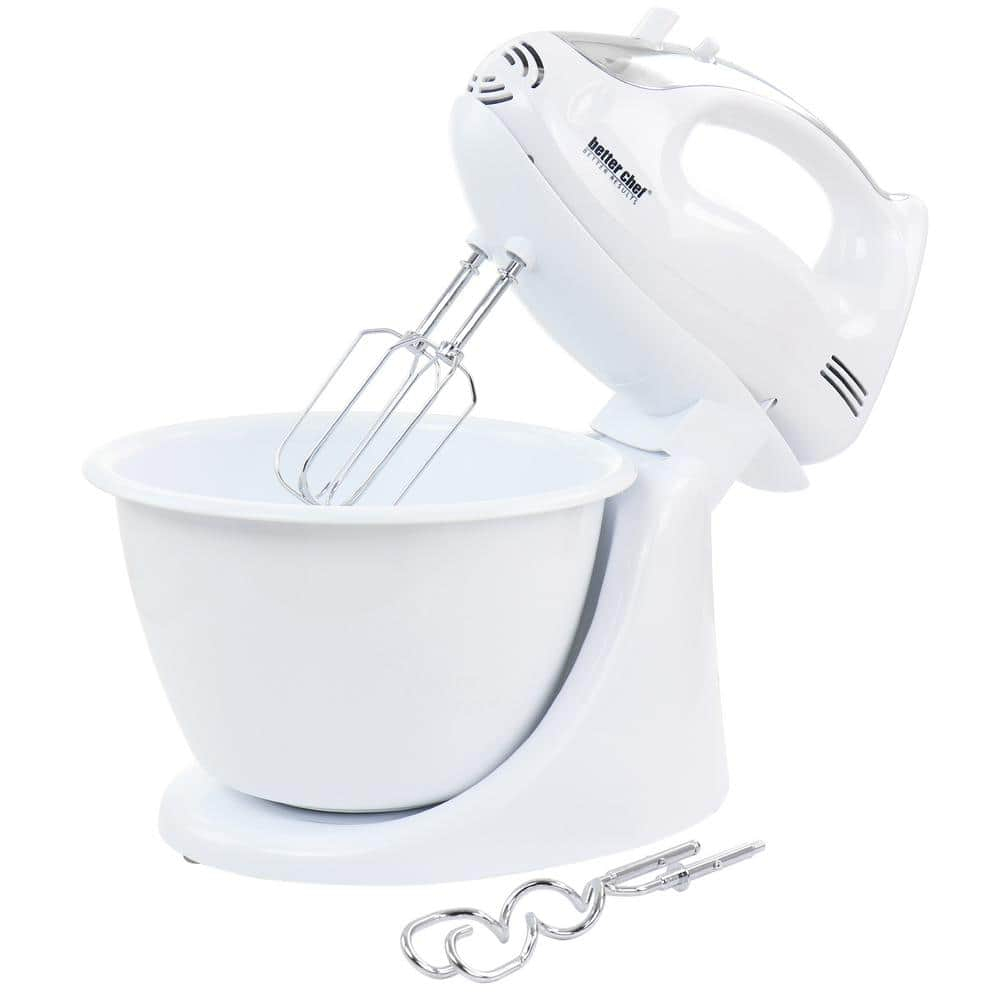 Better Chef 200 Watt Stand/Hand Mixer in White with Mixing Bowl