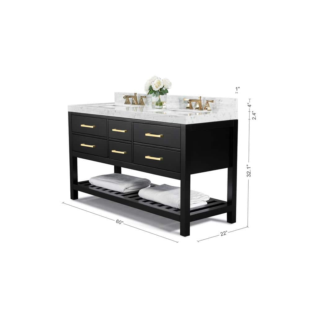 Elizabeth 60'' Black Onyx Double Vanity with Marble Top