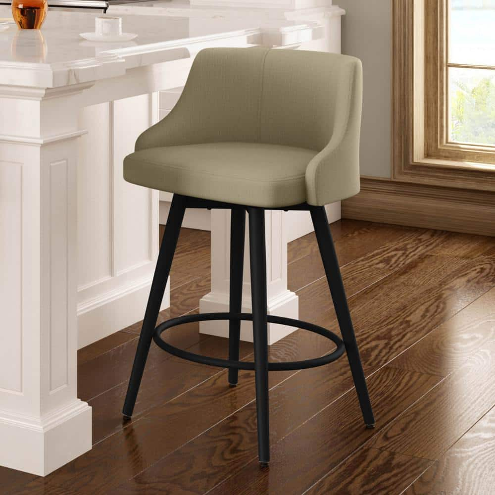 Amisco Duncan 26 In. Swivel Counter Stool - Beige Fabric / Black Metal