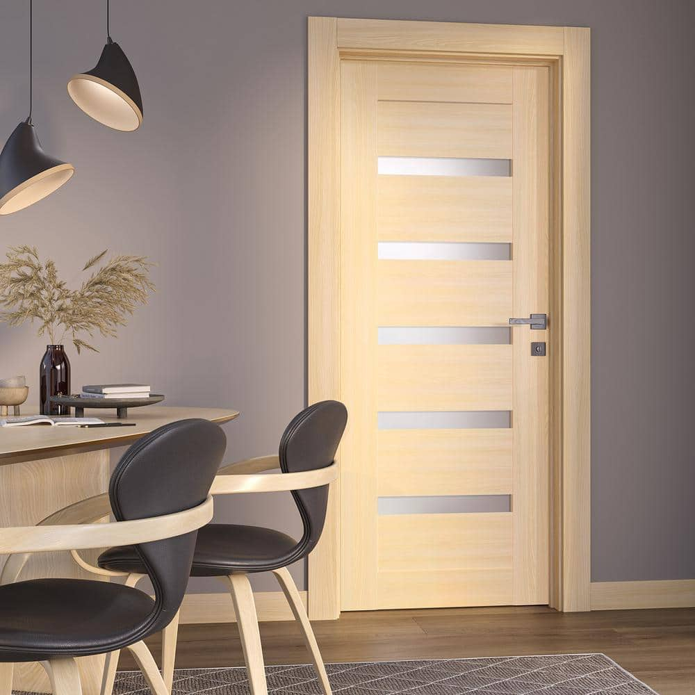 Loire Ash Wood Composite Interior Door with Frosted Glass Panels