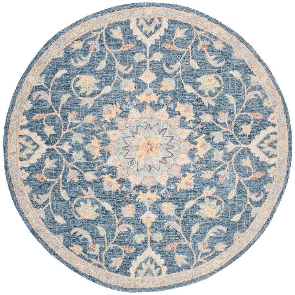 Blossom BLM813 Hand Tufted Area Rug - Navy/Multi - 6' Round - Safavieh.