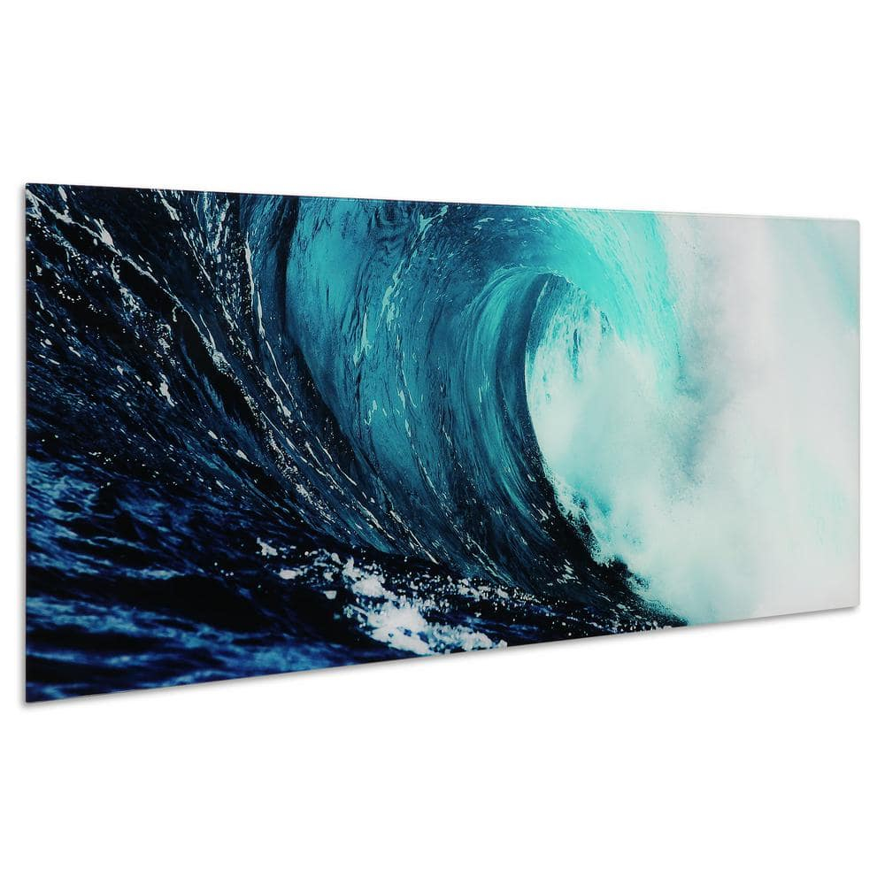 Empire Art Direct Blue Wave 1 & 2 Frameless Free Floating Tempered Glass Panel Graphic Wall Art, 24" x 63" each, Ready to Hang