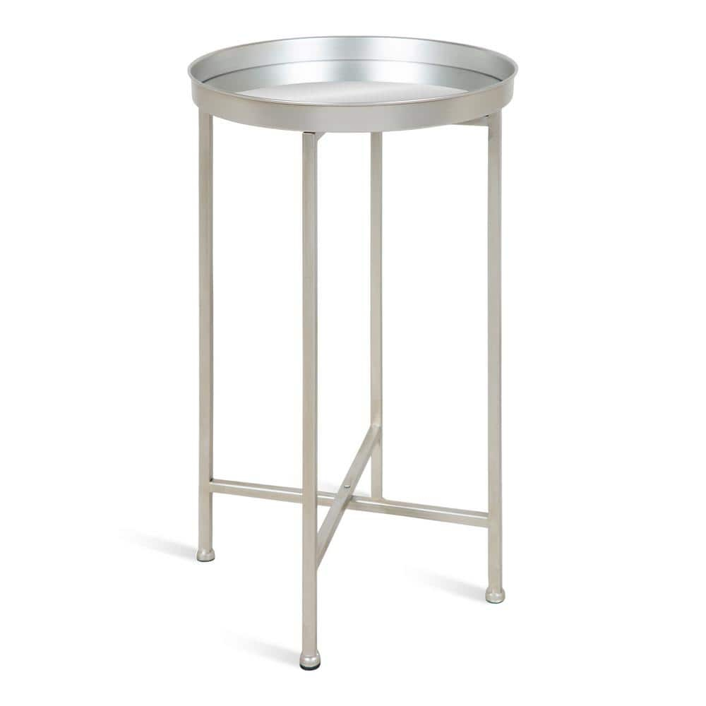 Kate and Laurel Celia Modern Folding Metal Side Table, 14 x 14 x 25.75, Silver, Decorative Space Saving End Table for Hosting, Storage, and Display