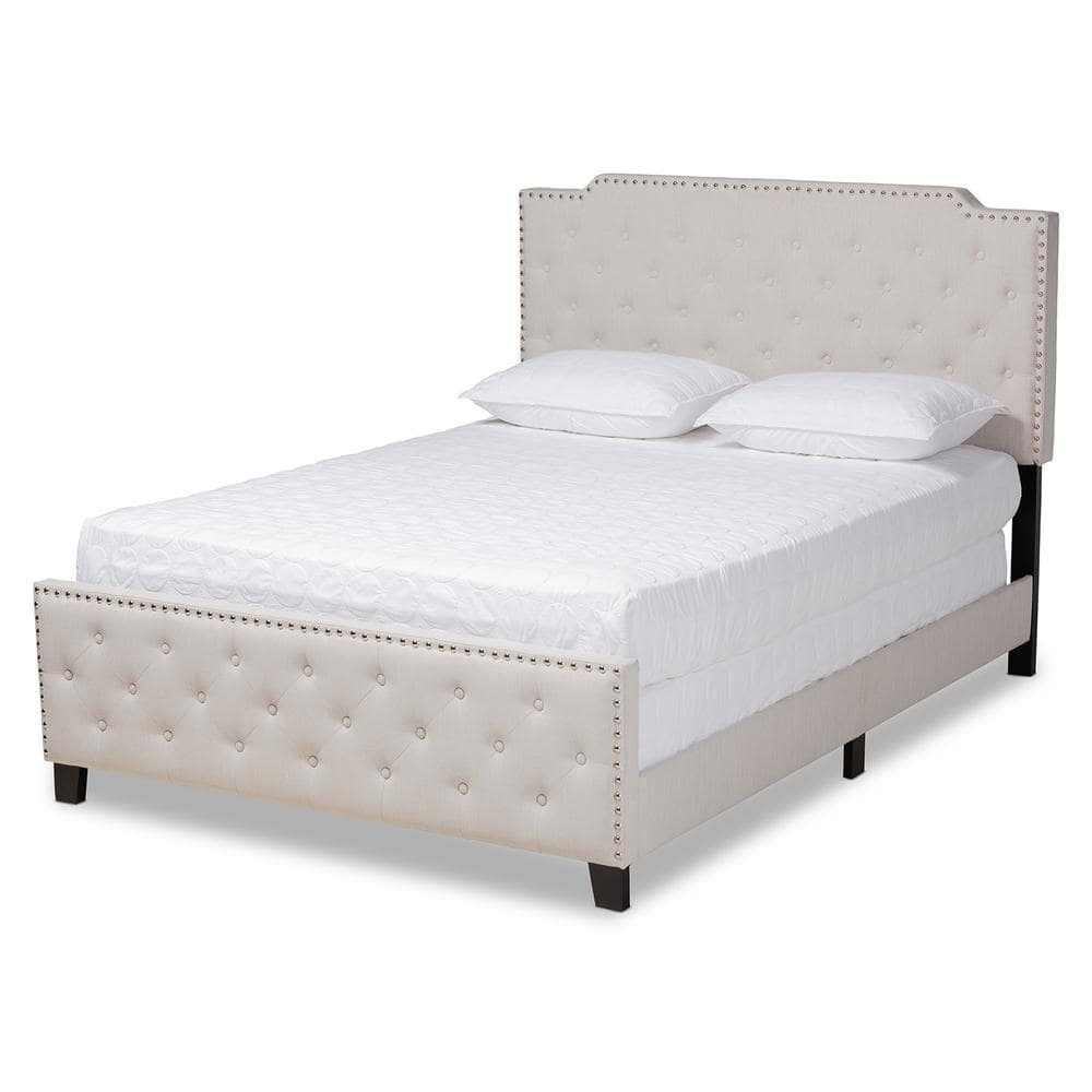 Baxton Studio Transitional Wood Queen Size Beige Button Tufted Panel Bed