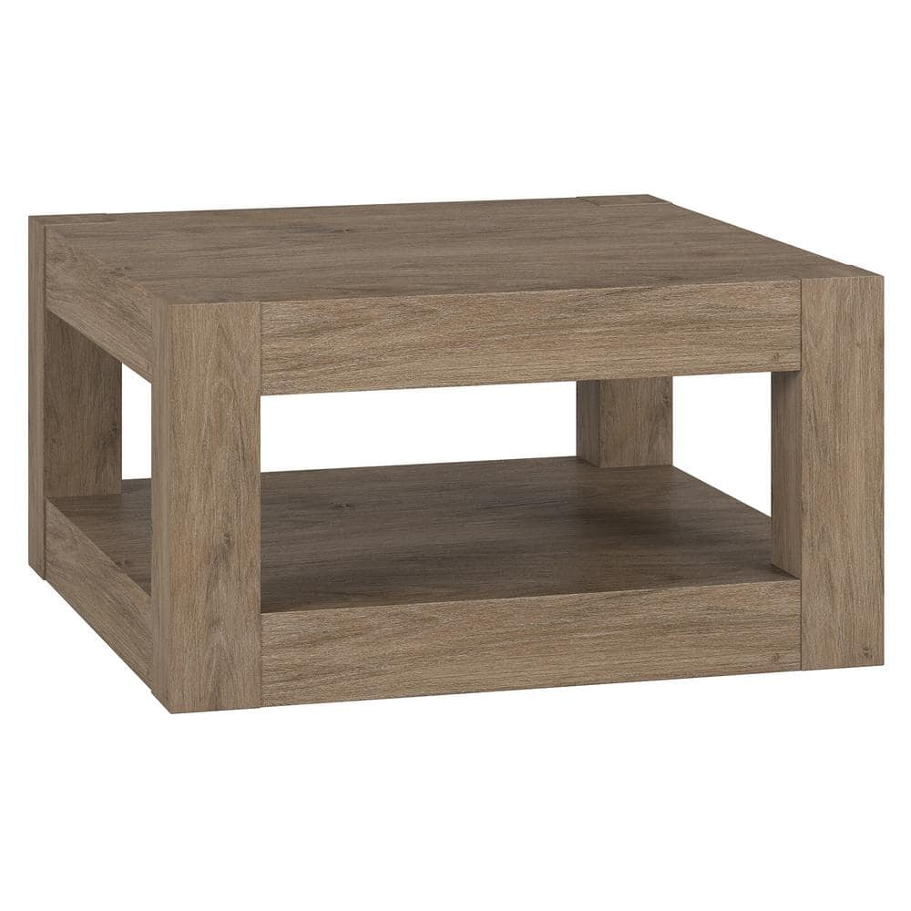 Evelyn&Zoe Hughes 32" Wide Square Coffee Table, Antiqued Gray Oak