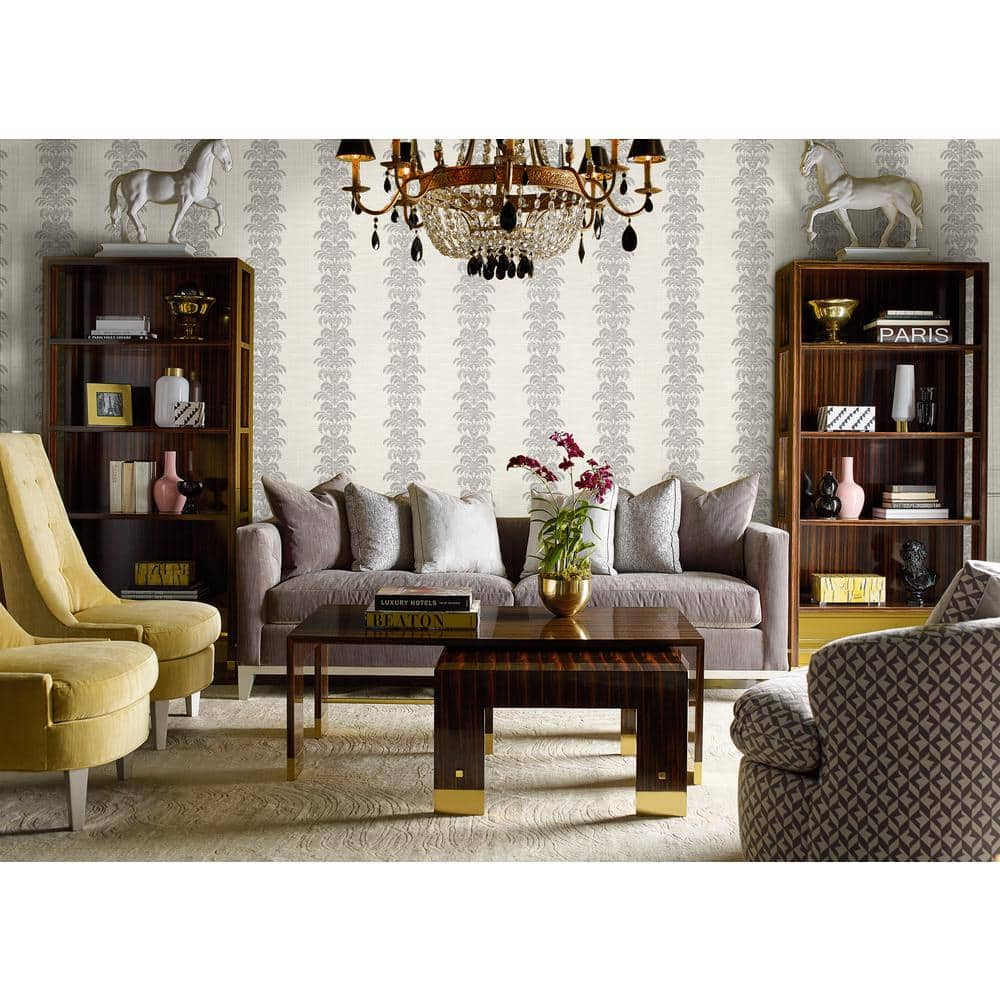 Elegant Charcoal & Ivory Damask Pattern Washable Wallpaper