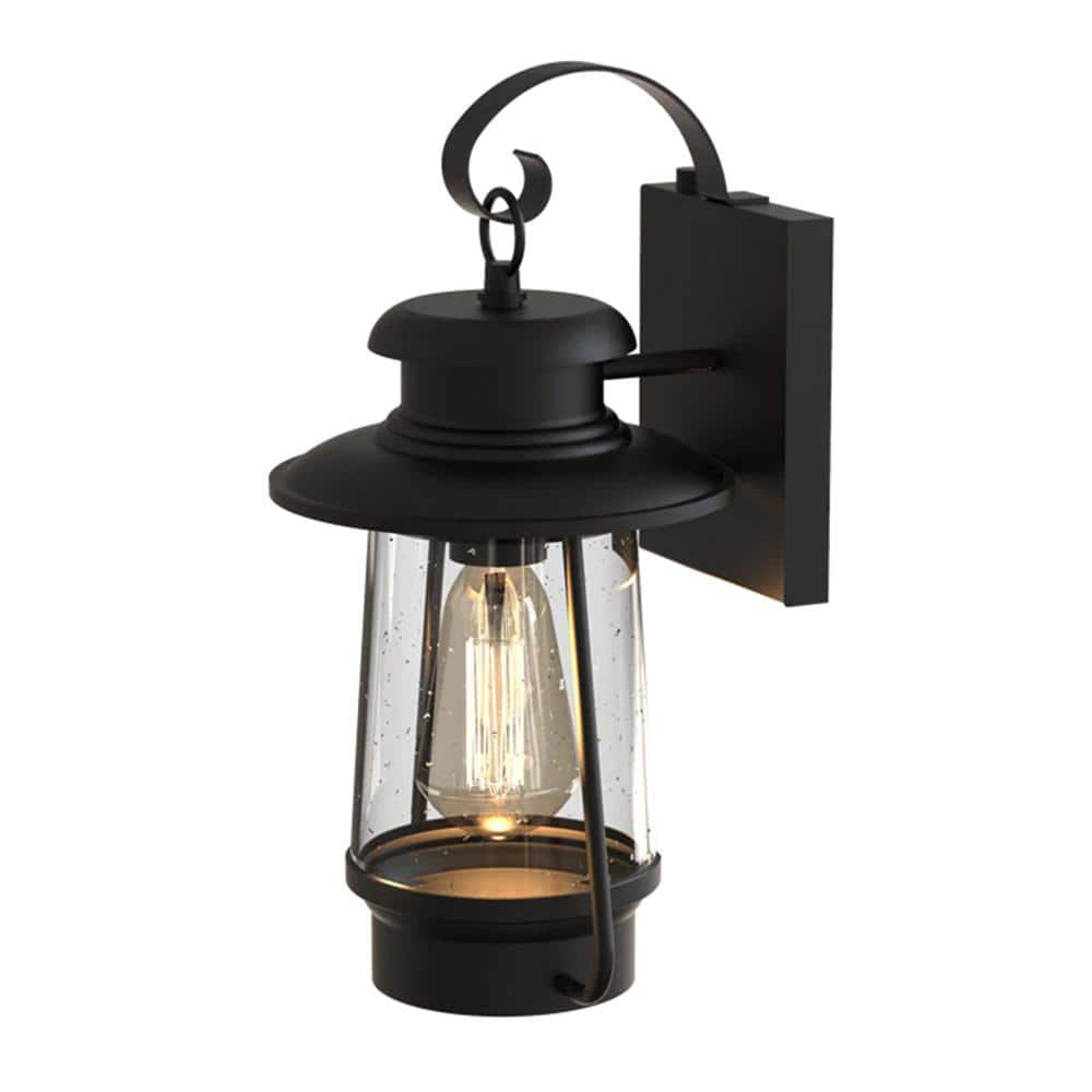 KODA Acadian Weather-Resistant Outdoor LED Wall Lantern with Integrated Dusk-to-Dawn Sensor, Includes Energy Star Rated LED Bulb, Premium Seeded Glass Design for Patio, Porch, Entryways