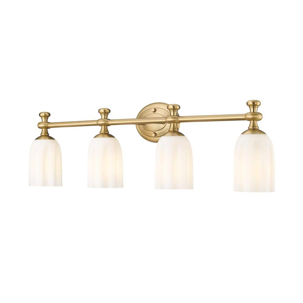 Orion 31.25" Gold Vanity Light with Opal Glass Shades