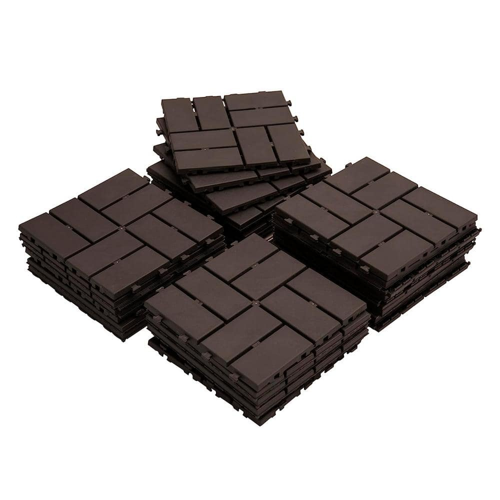 Goovilla Plastic Interlocking Deck Tiles, 27 Pack Outdoor Patio Flooring, 12"x12" Interlocking Decking Tile Outdoor All Weather Use, Waterproof Patio Pavers for Pool Balcony Backyard Porch, Dark Brown