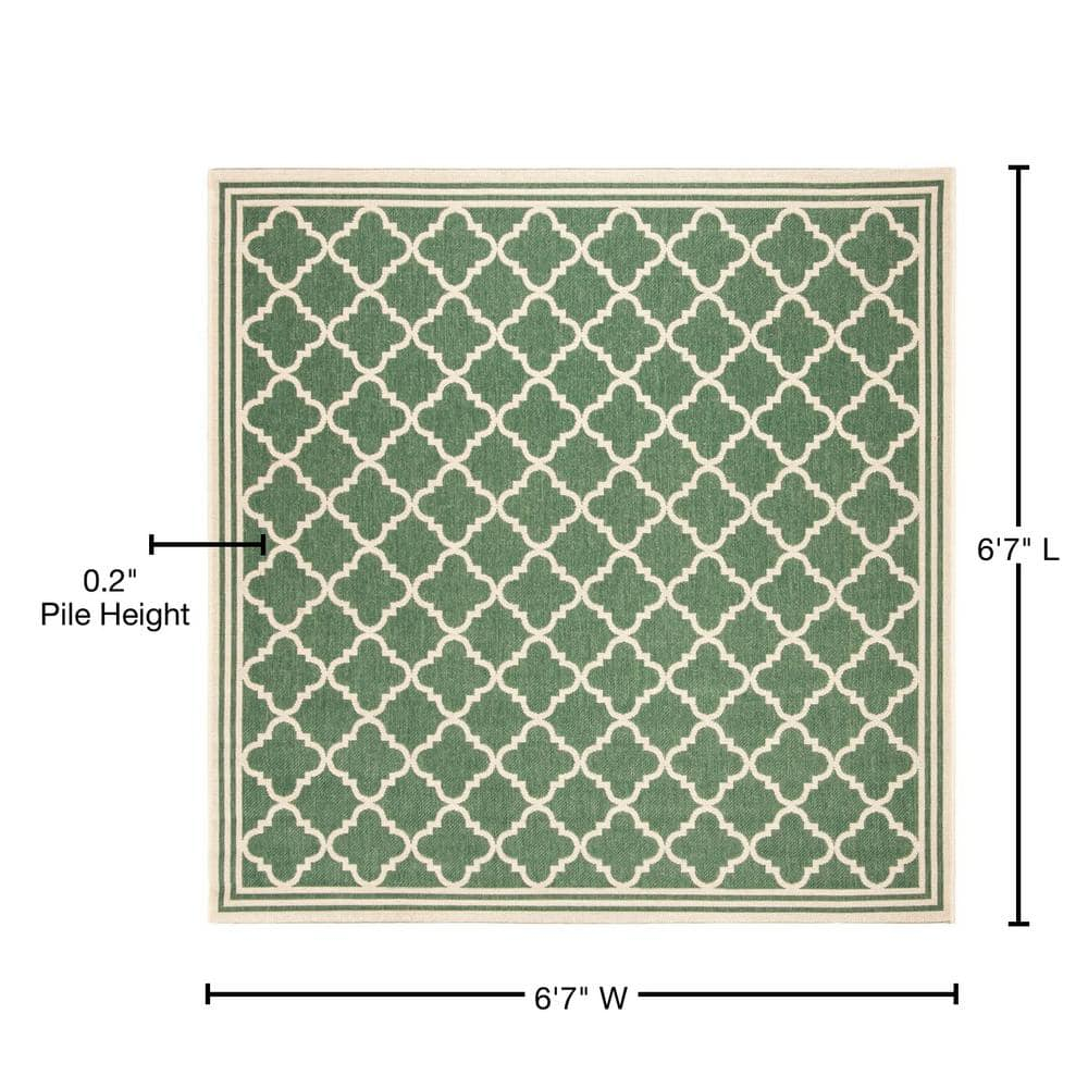 SAFAVIEH Beach House Nima Trellis Indoor/Outdoor Area Rug Green/Cream, 6'7" x 6'7" Square