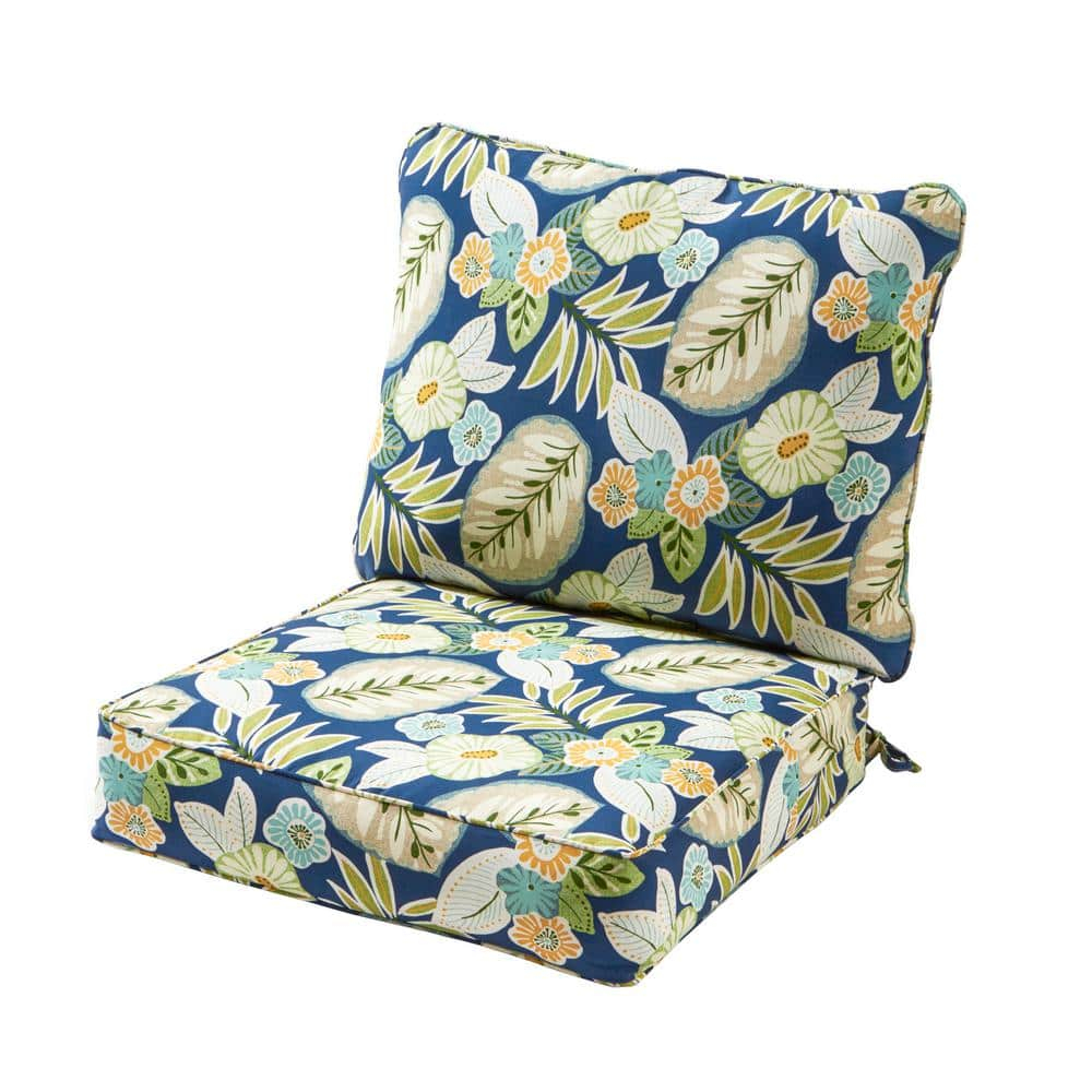 Greendale Home Fashions 2-Piece Marlow Blue Floral 24"W Premium Deep Seat Cushion Set