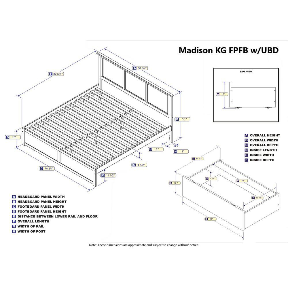Madison Platform Bed with Flat Panel Foot Board and 2 Urban Bed Drawers in Multiple Colors and Sizes