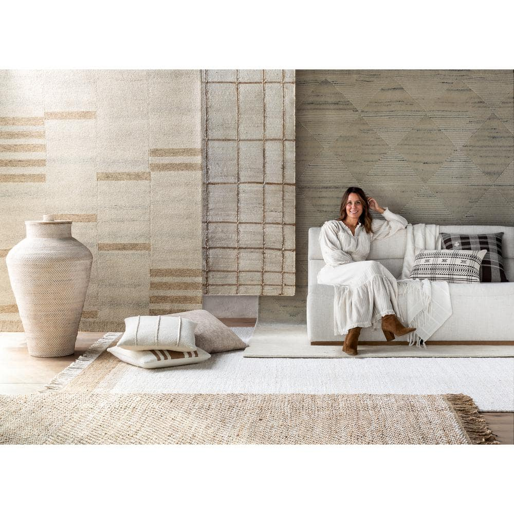 Brett 18" Round Light Brown and Off-White Cotton Linen Accent Pillow