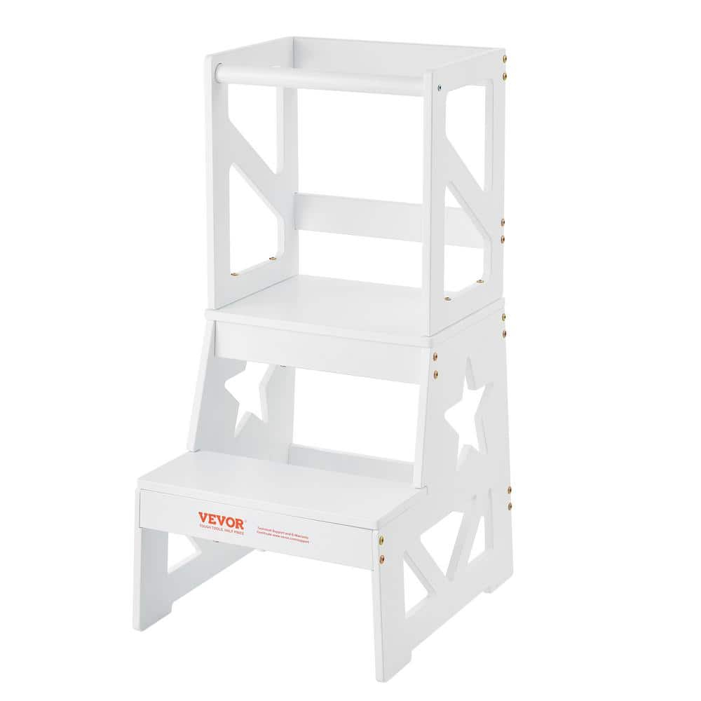Toddler Step Stool, Natural Pine Wood Kids Kitchen Stool Helper with Safety Rail, Standing Tower Learning Stool for Bedroom Bathroom Kitchen Counter, 150LBS Loading Capacity,