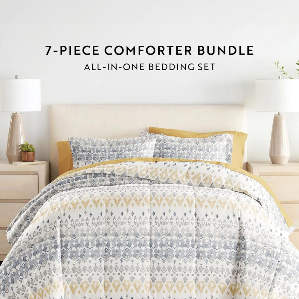 California King Gray and Yellow Microfiber Bed in a Bag Set