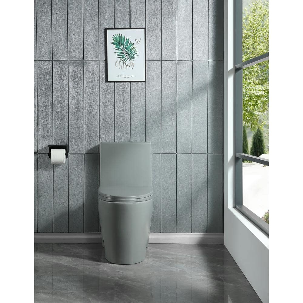 1.1/1.60 GPF Dual-Flush One Piece Toilet, Water-Saving Elongated Comfort Height Floor Mounted, Soft Close 1000 Gram Map Flushing Score Toilet, Light Grey 23T01-LG