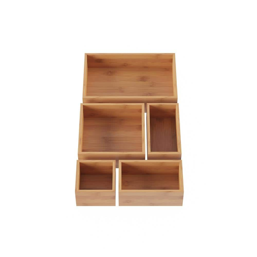 Lavish Home 5-Compartment Modular Bamboo Drawer Organizer for Home Storage