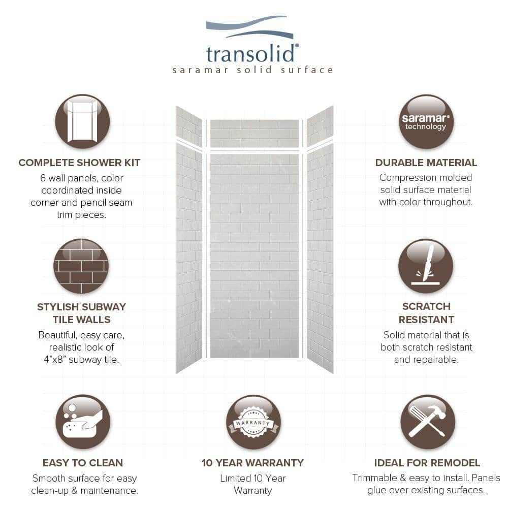 Lunar Gray Subway Tile 96" x 36" Shower Wall Kit