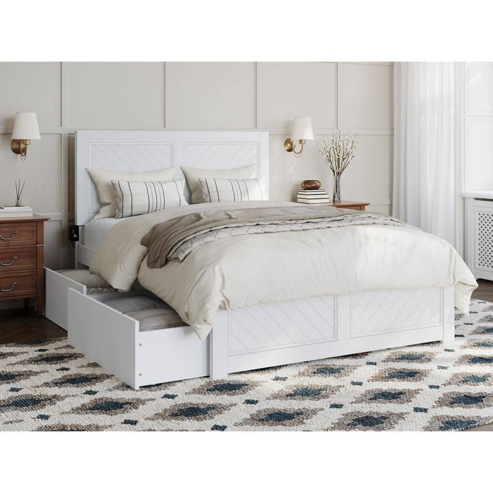 AFI Canyon White Solid Wood Platform Bed with Matching Footboard & Storage Drawers, Full