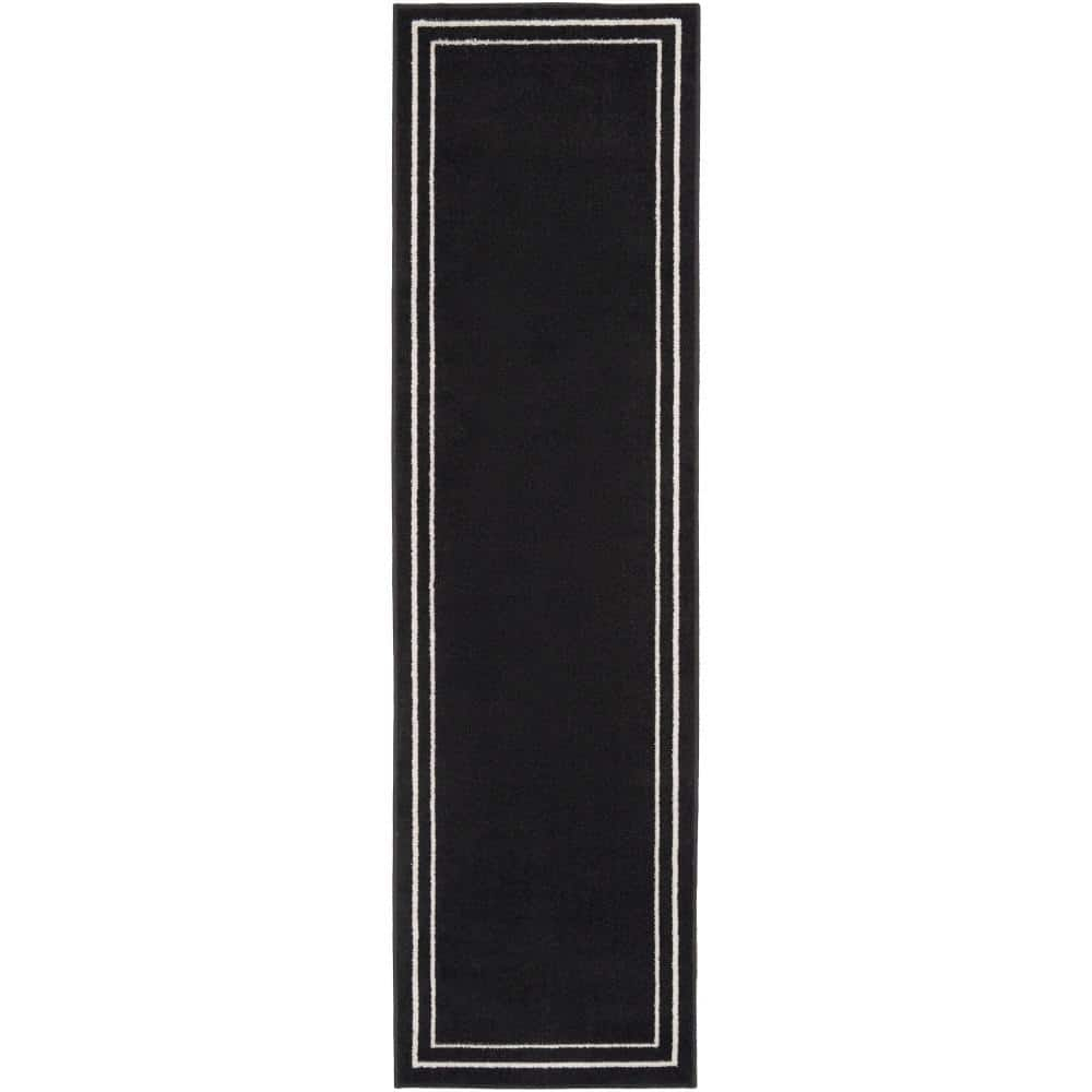 Nourison Essentials Indoor/Outdoor Black Ivory 2' x 6' Area Rug, (2x6)