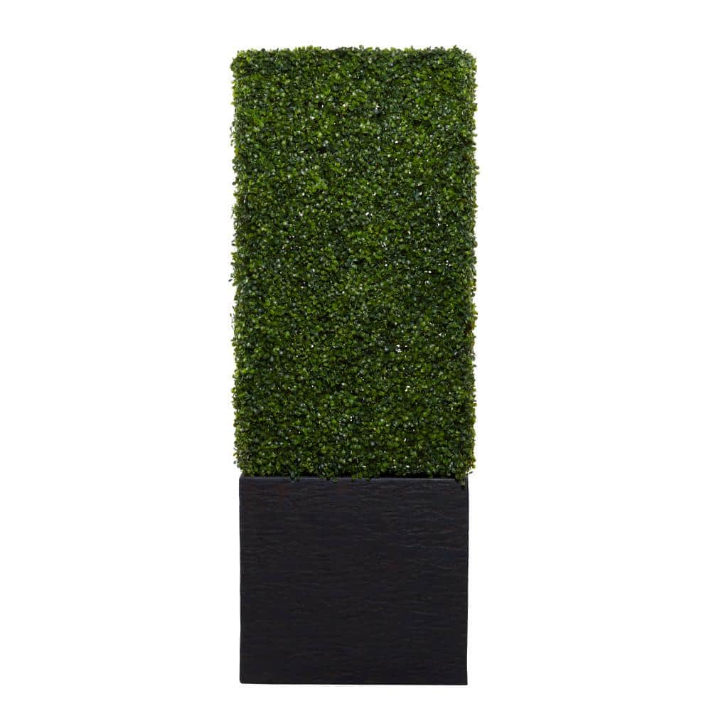 DecMode Green Plastic Contemporary Artificial Boxwood Hedge Topiary with Black Planter Box 22" x 9" x 59"