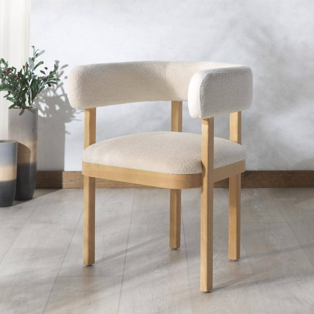 SAFAVIEH Couture Trystan Scandinavian Boucle Solid Dining Chair, Ivory/Natural