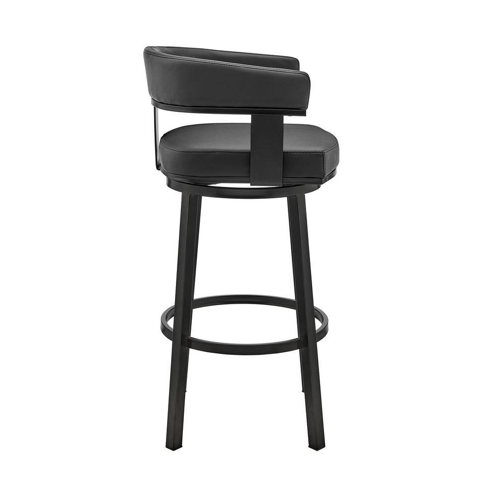 Armen Living Cohen30" Bar Height Swivel Bar Stool in Black Finish and Black Faux Leather