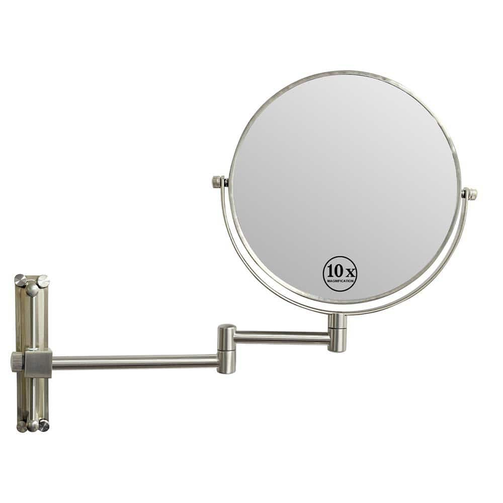 8 Inch Height Adjustable Wall Mounted Makeup Mirror 1X/10X Magnifying Double-Sided with 360° Swivel Arm Brushed Nickel for Bathroom and Home Use,LM-LS8DCN-SS