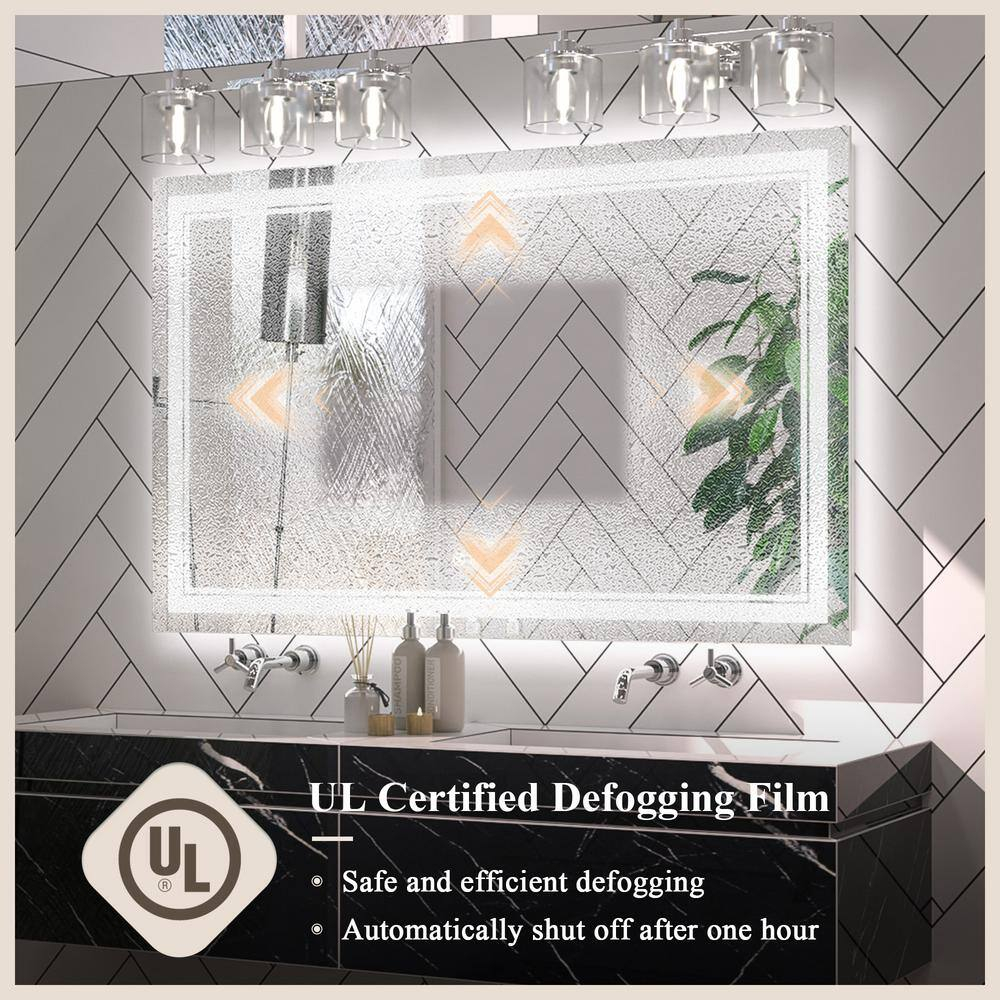 Keonjinn LED Bathroom Mirror 48" x 24" with Frontlit and Backlit, Stepless 3 Colors Temperature & Dimmable Wall Mirror, Tempered Glass, UL Listed LED Driver, Double LED Strips Lighted Vanity Mirror
