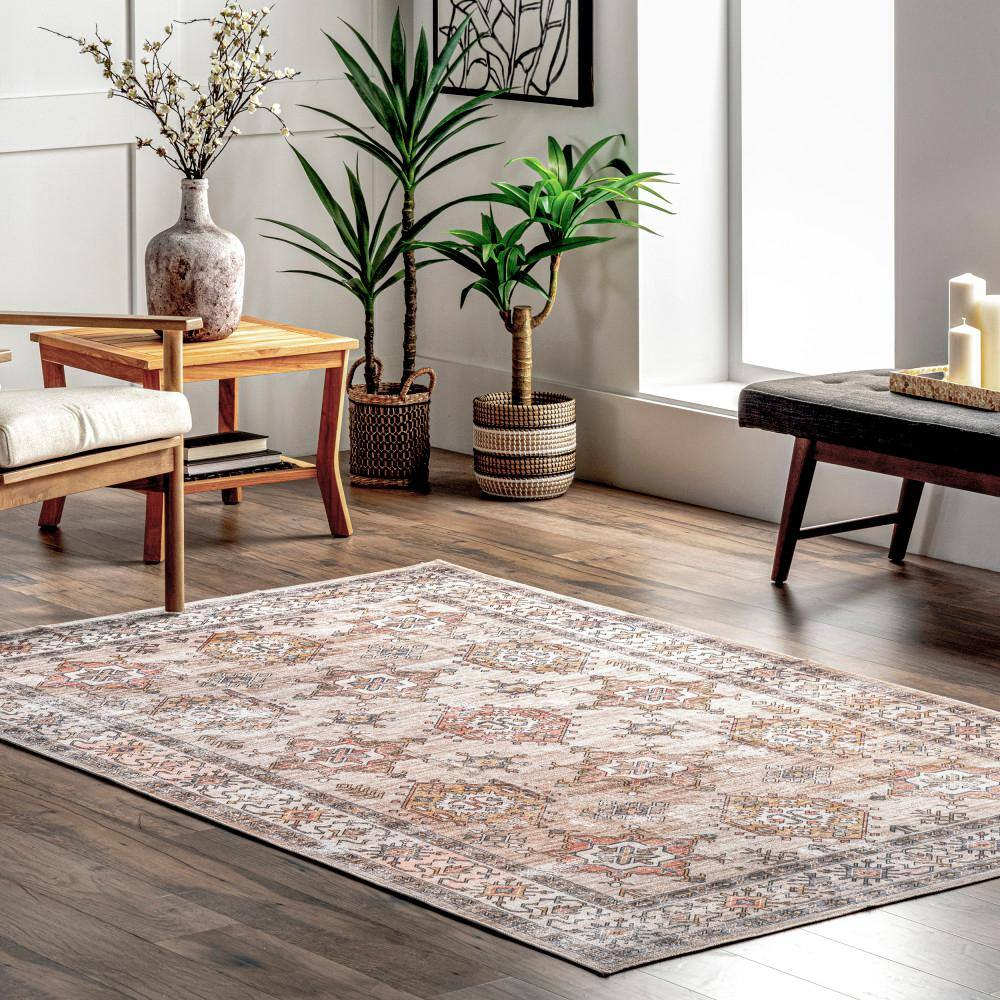 nuLOOM Finley Machine Washable Vintage Distressed Area Rug, 2' x 3', Beige