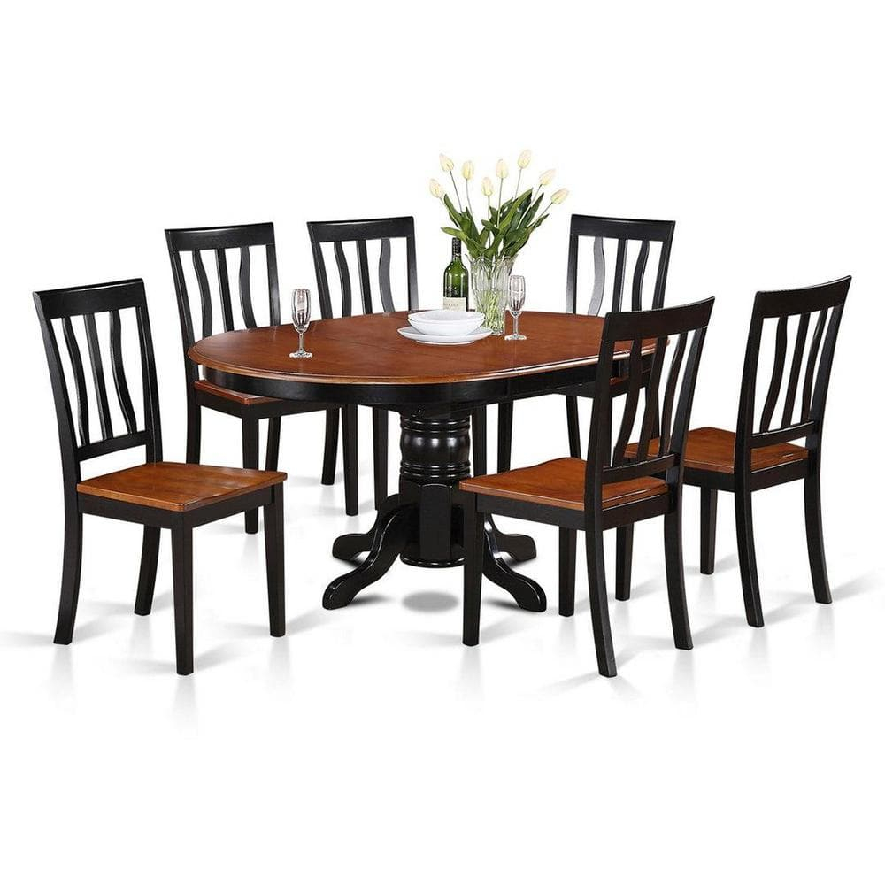 East West Furniture Avon 7-piece Dining Set with Wood Seat in Black/Cherry