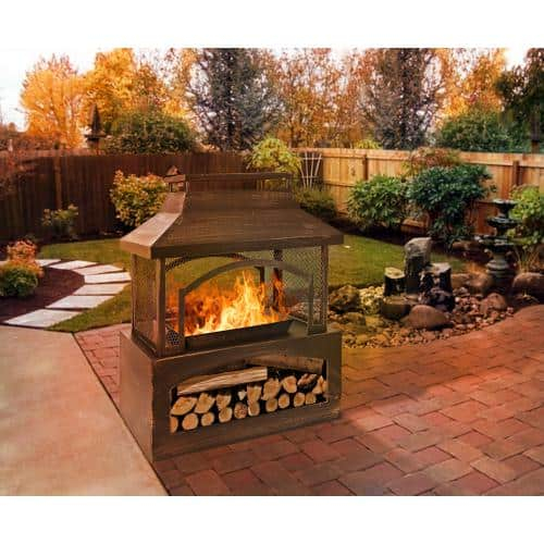 37" Bronze Steel Free-Standing Outdoor Wood-Burning Chimenea