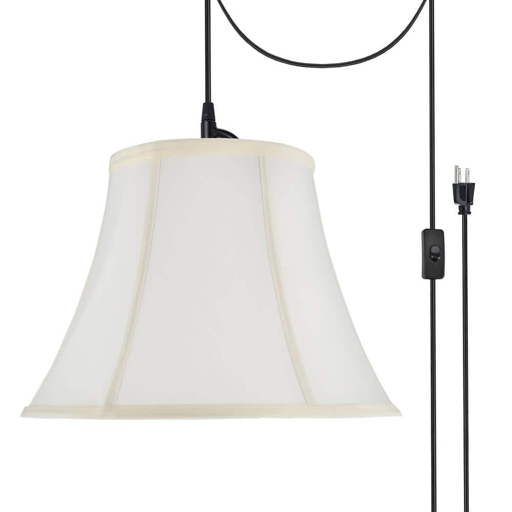 Aspen Creative 70216-21 One-Light Plug-In Swag Pendant Light Conversion Kit with Transitional Bell Fabric Lamp Shade, Off White, 13" width