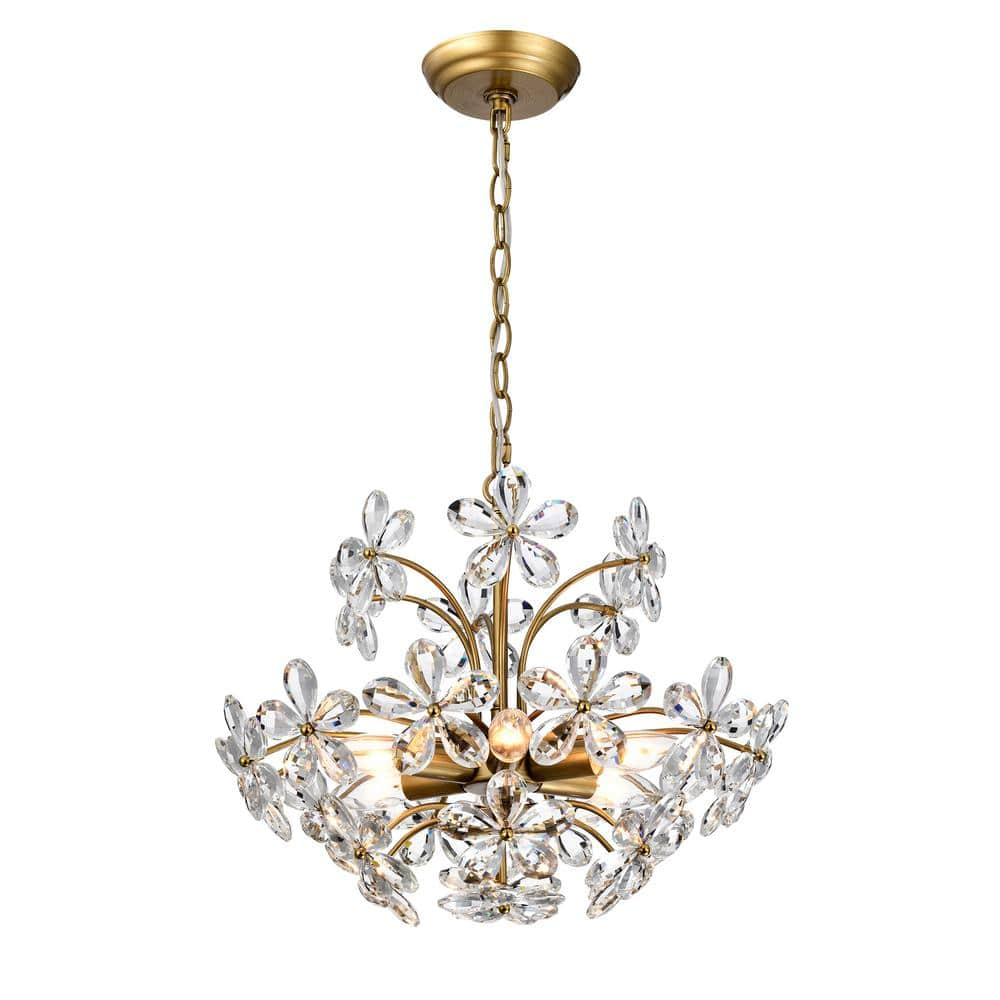The Lighting Store Rosa 6-Light Brushed Brass Finish Crystal Glass Flower Chandelier - 17.7 inches in diameter x 15 inches H