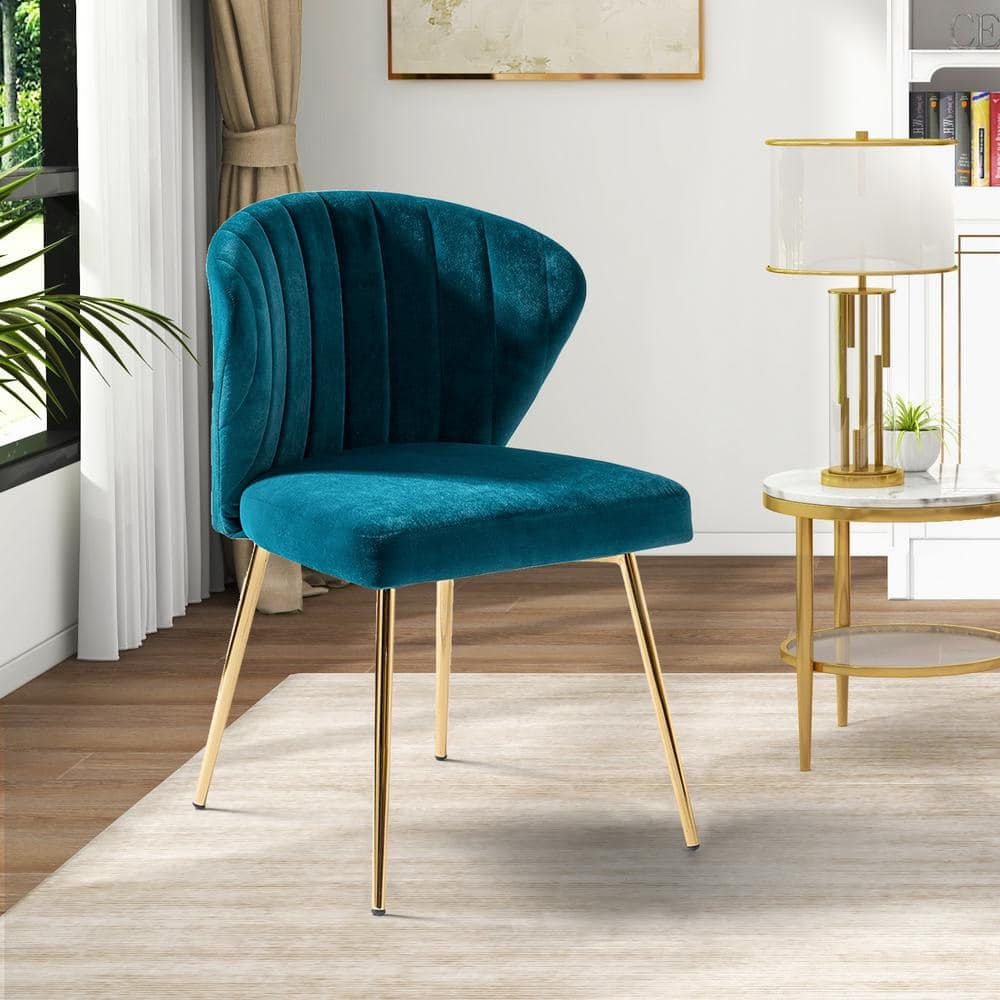 Modern Velvet Accent Chair Upholstered Small Vanity Chair Bedroom Living Room Teal