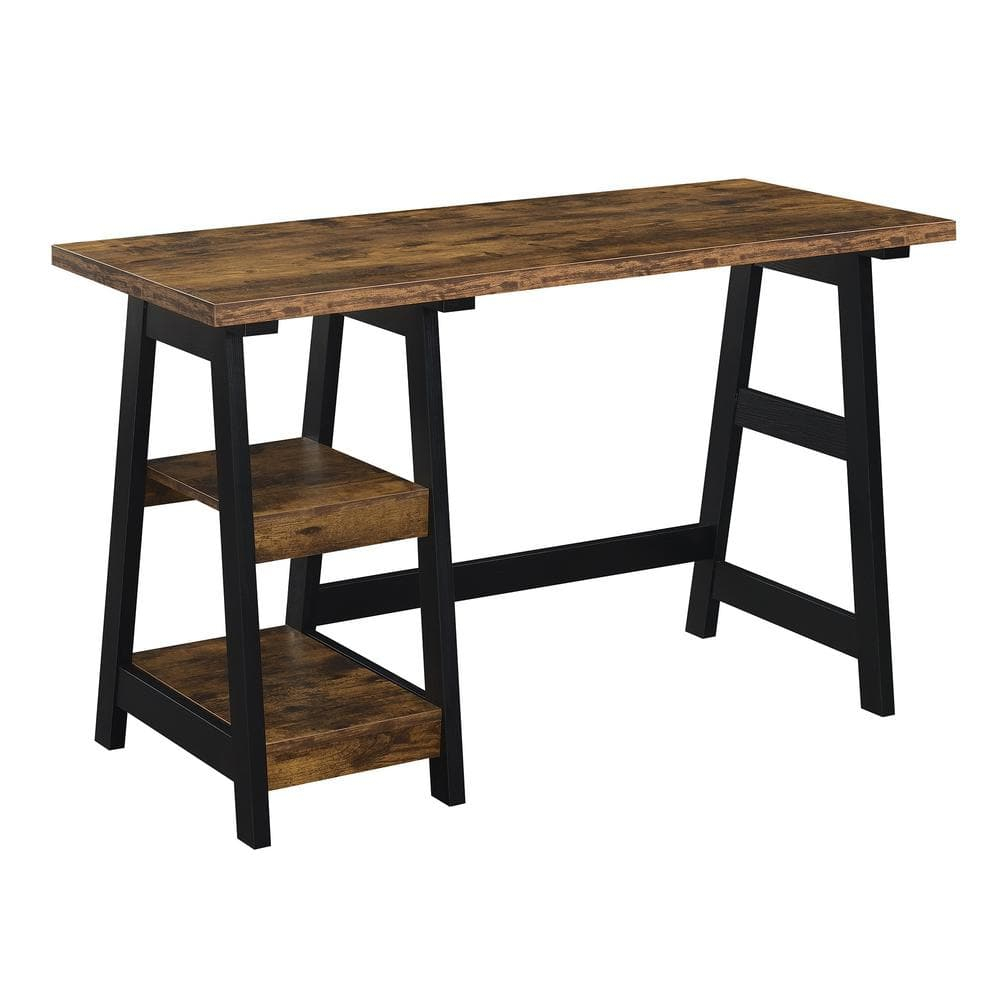 Convenience Concepts Designs2Go 29.25" Tall Trestle Desk with Shelves, Barnwood/Black