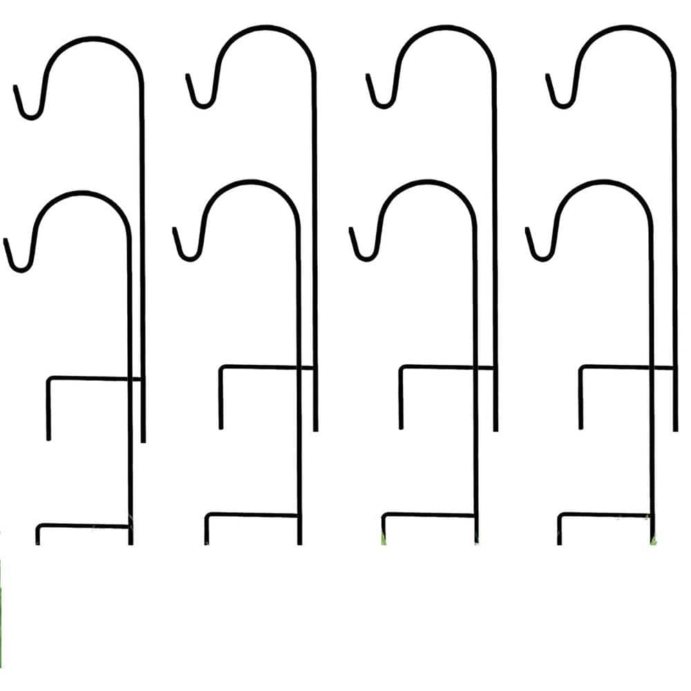 25-Inch Black Powder-Coated Steel Shepherd Hooks (8-Pack)