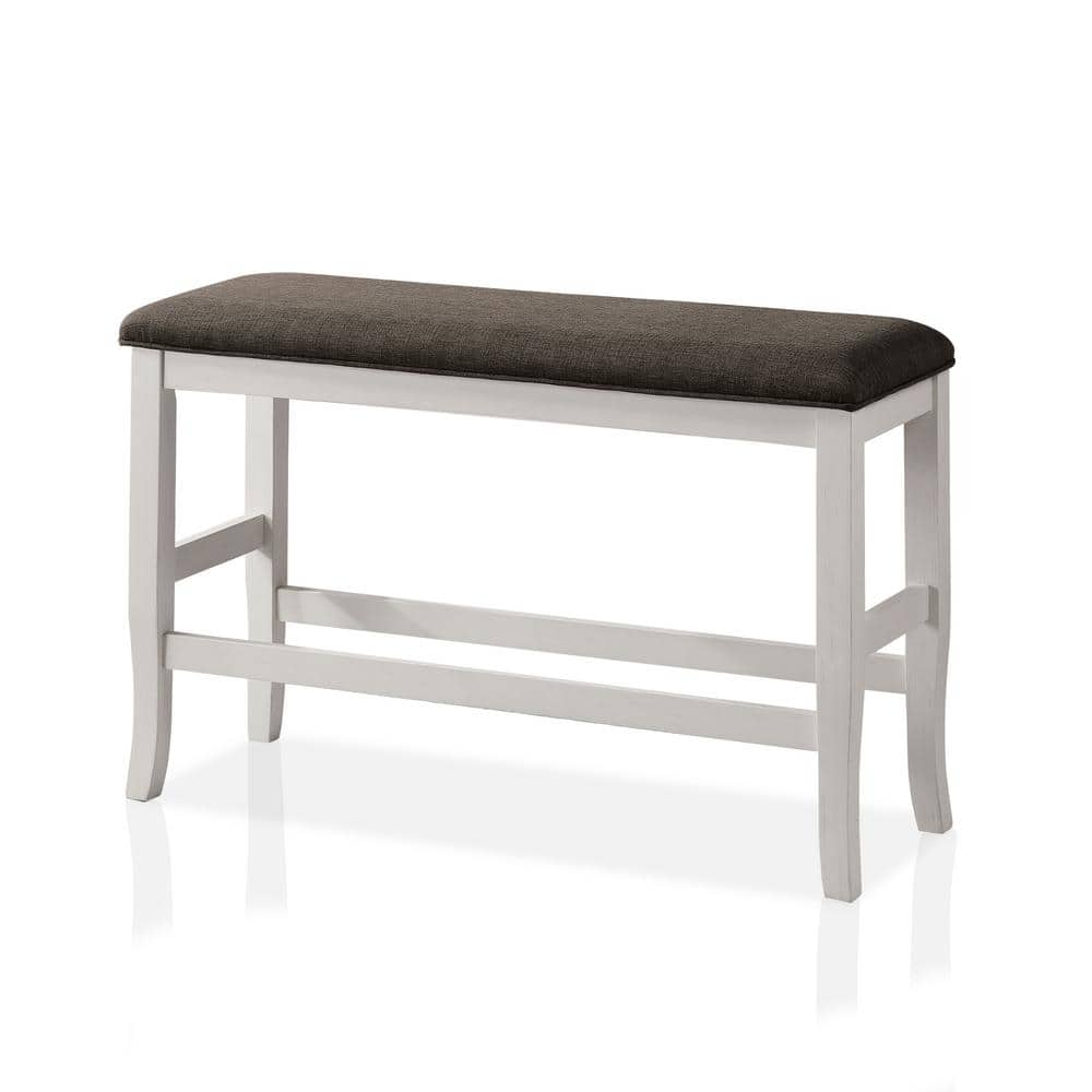 Furniture of America Lexeo Fabric Transitional for Dining Room Counter Height Bench, Off-White and Dark Gray
