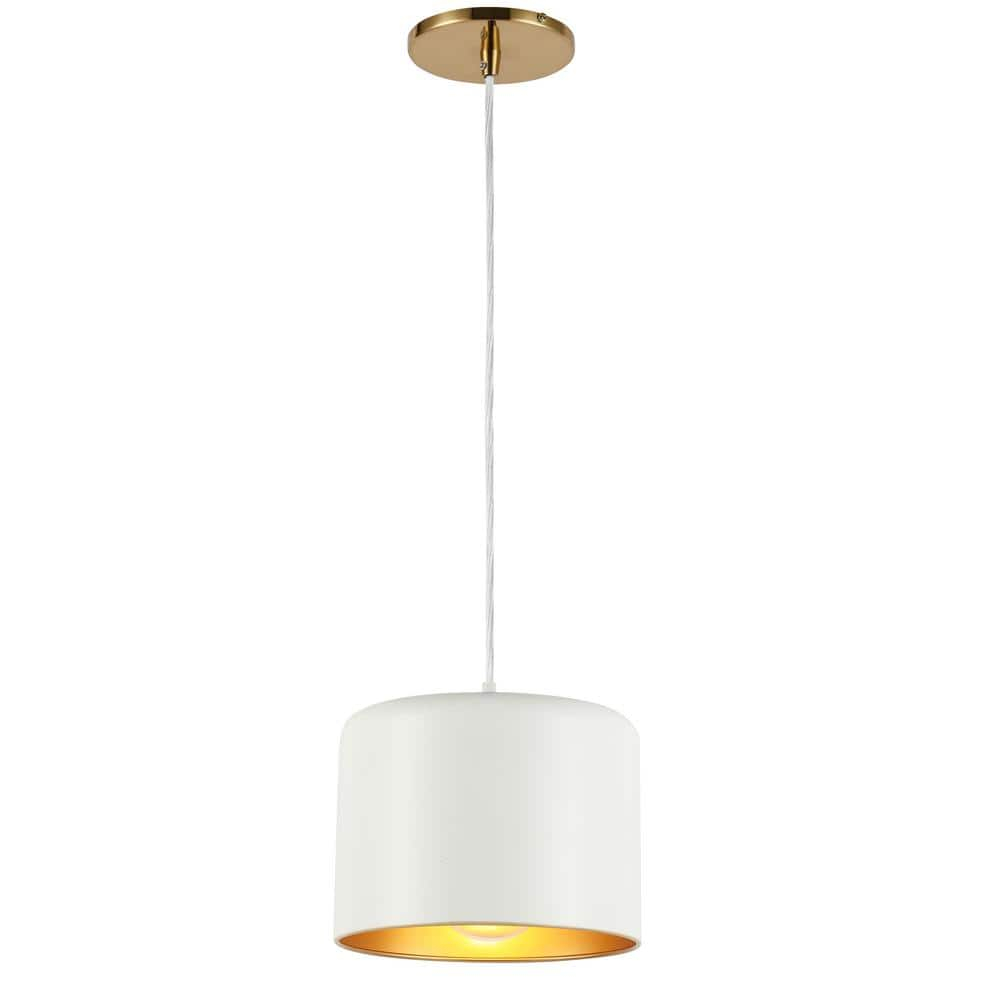 Dainolite EMI-81P-AGB-MW 1 Light Incandescent Pendant, Aged Brass with Matte White & Gold Shade