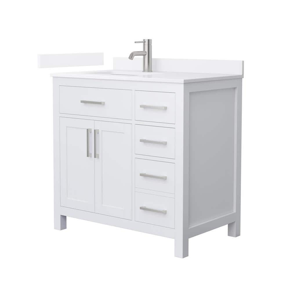 Beckett 36" White Single Vanity & White Quartz Top (1-Hole) & Nickel Trim