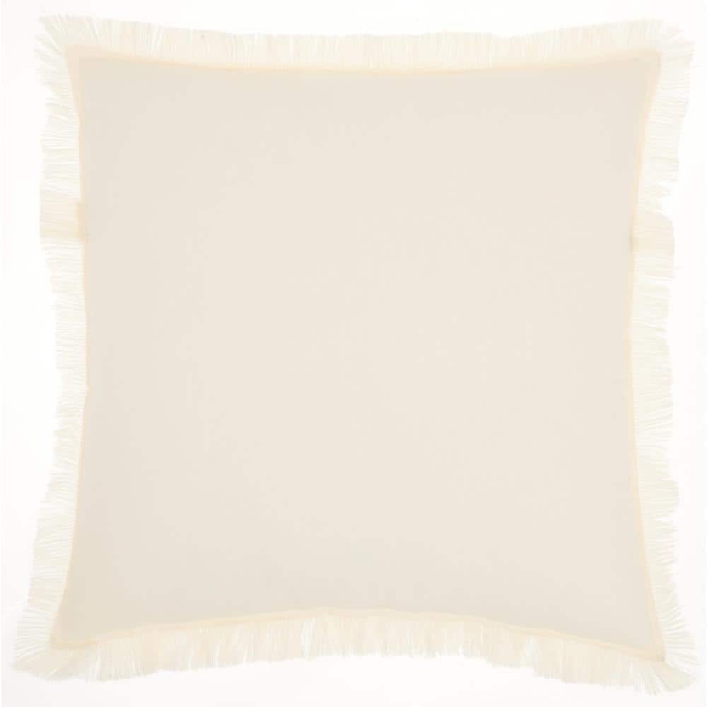 Mina Victory Life Styles 18" Cotton Fringed Edges Solid Throw Pillow in Ivory