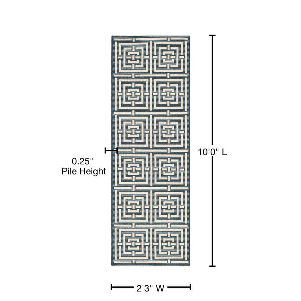 SAFAVIEH Courtyard Ariana Geometric Indoor/Outdoor Runner Rug, Navy/Beige, 2'3" x 10'