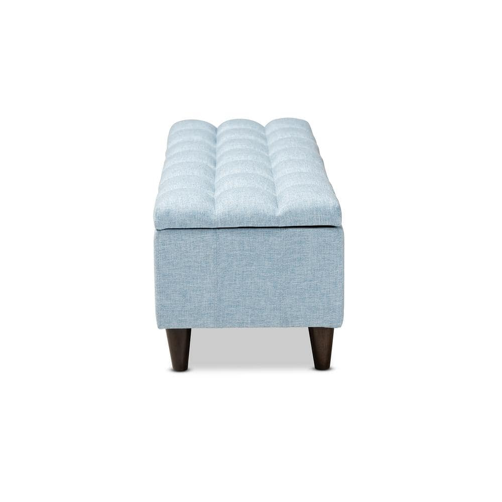 Brette Mid-Century Modern Light Blue Fabric Upholstered Wood Storage Bench Ottoman, Light Blue