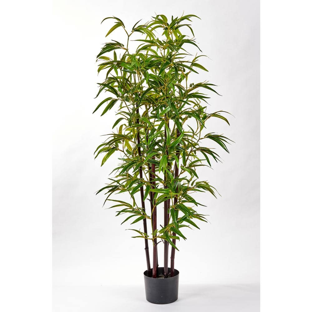 Eternal Spring 49" Silk Bamboo Potted Plant in Black Pot