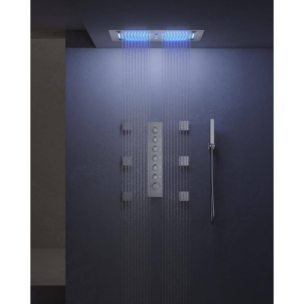 EVERSTEIN 12 in. Dual Rain Shower Heads System, 1.8 GPM Muti Spray Patterns Wall & Celling Mounted Shower Head with Handheld Shower Sparyer, Side Jets & Knob Valve Body, Brushed Nickel