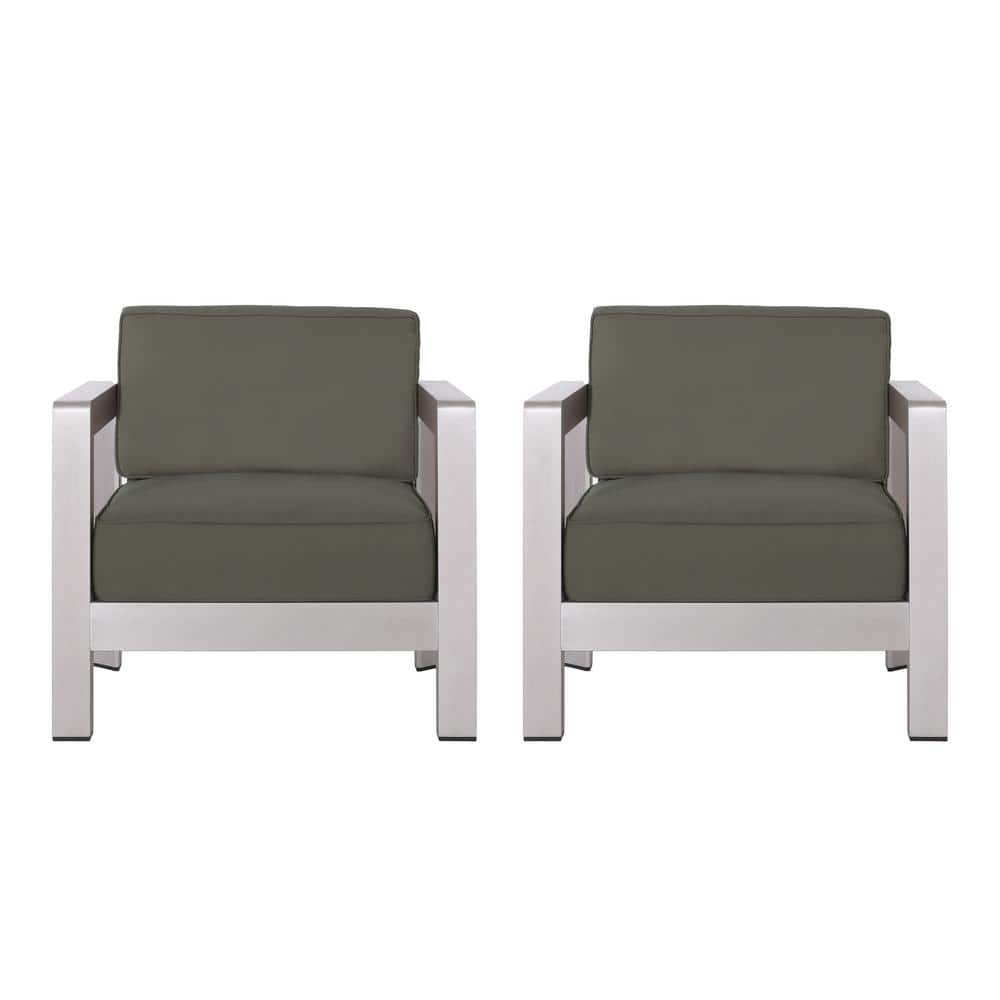 Darius Outdoor Aluminum Club Chairs, Set of 2, Sliver, Gray