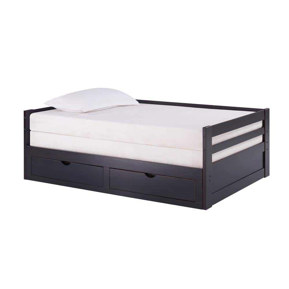 Alaterre Furniture Jasper Twin to King Extending Day Bed with Storage Drawers, Espresso
